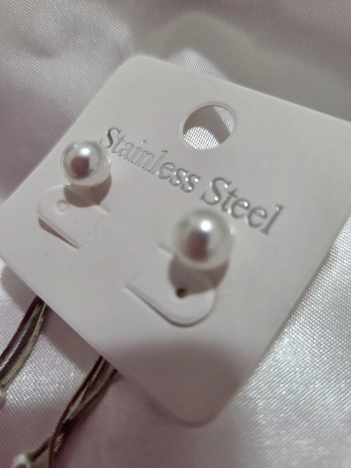 Women's Vintage Stainless Steel Minimalist Silver Pearl Chain Earrings