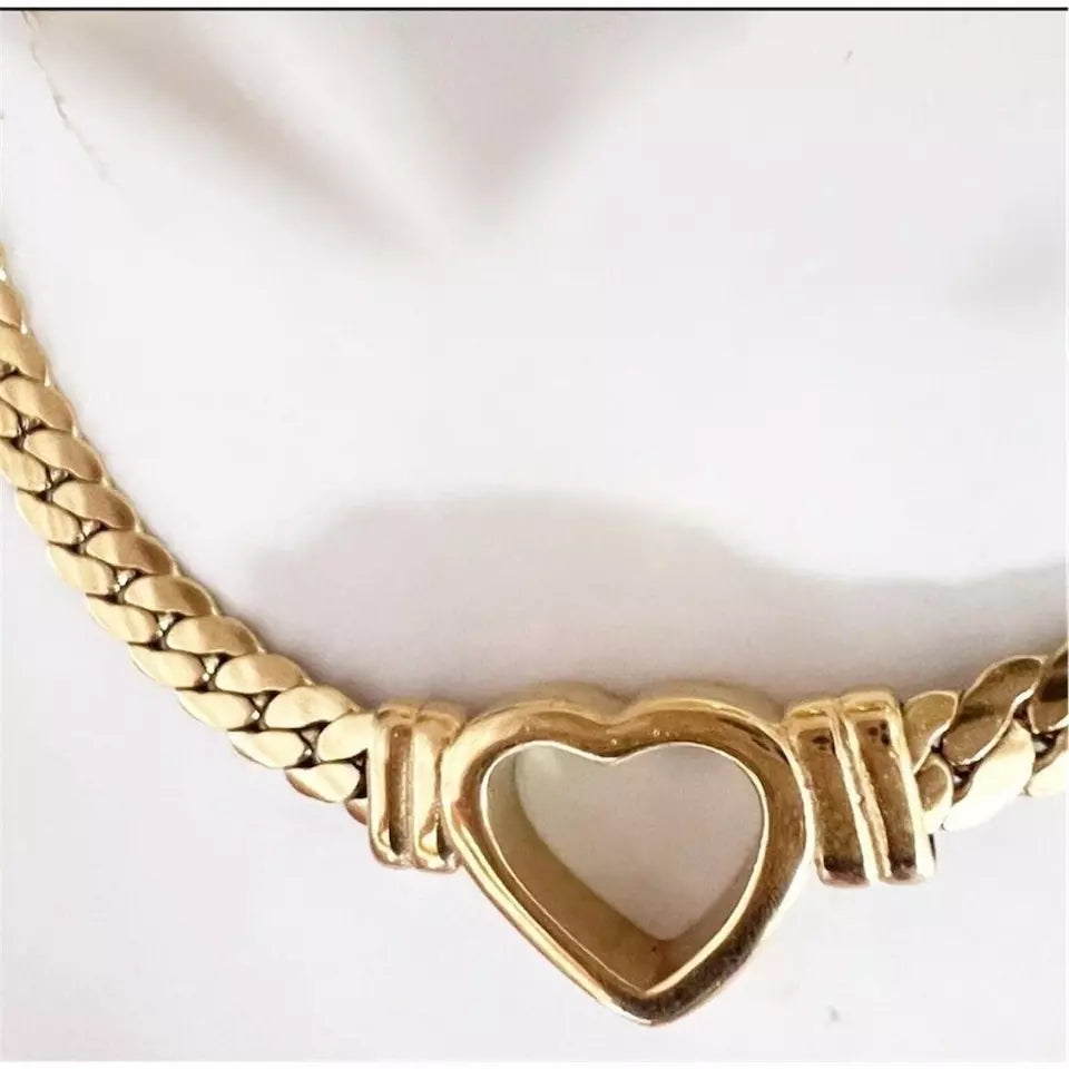 18K Gold Plated Heart Cuban Chain Necklace Stainless Steel