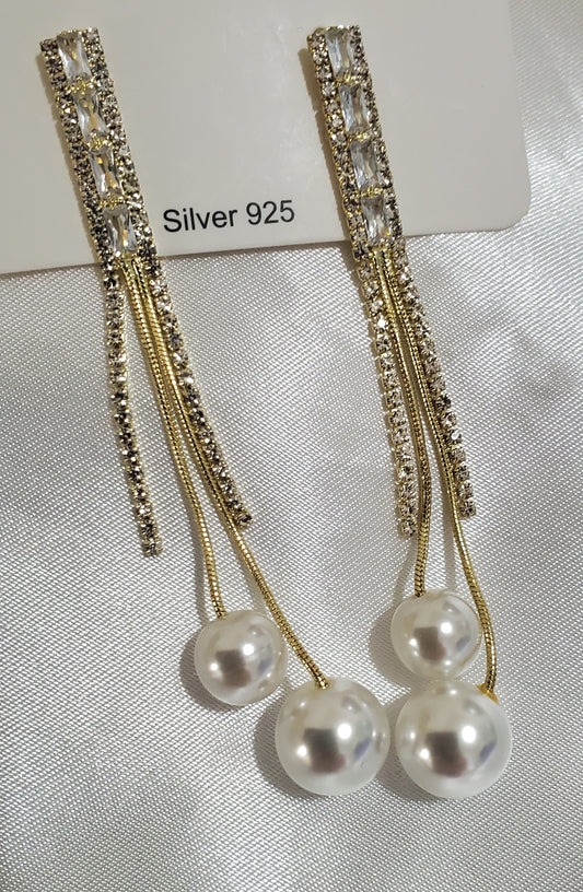 Abi Silver and Pearl Long Earrings