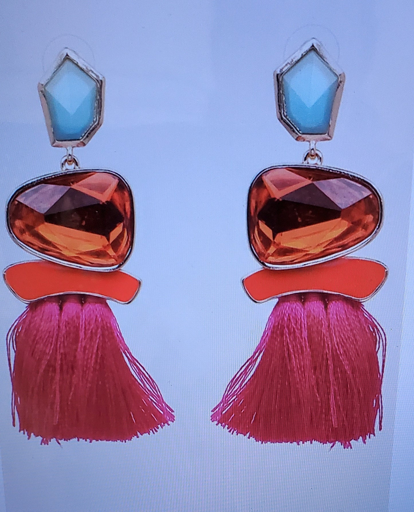 Reina Drop Earrings with Tassel and Polyresin