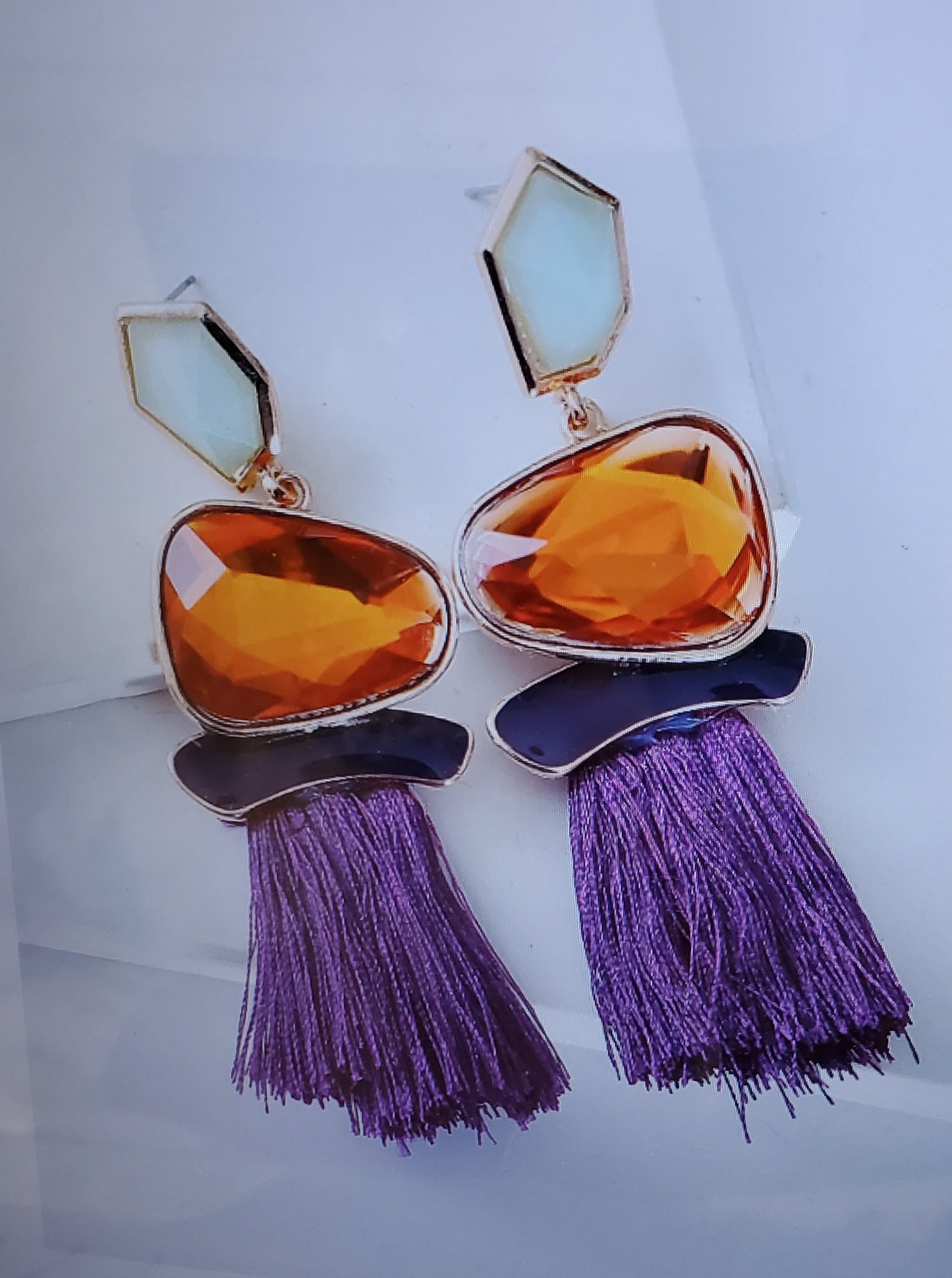 Reina Drop Earrings with Tassel and Polyresin