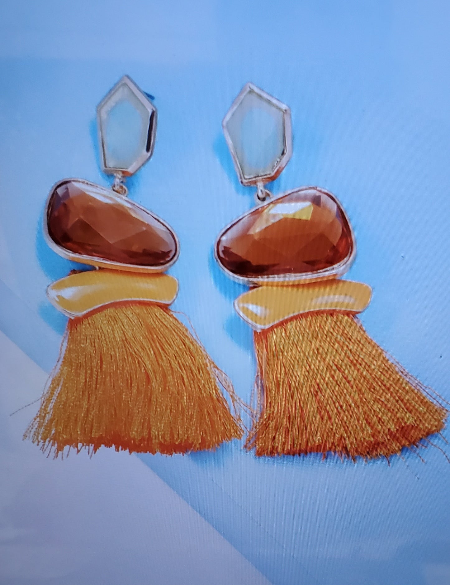 Reina Drop Earrings with Tassel and Polyresin