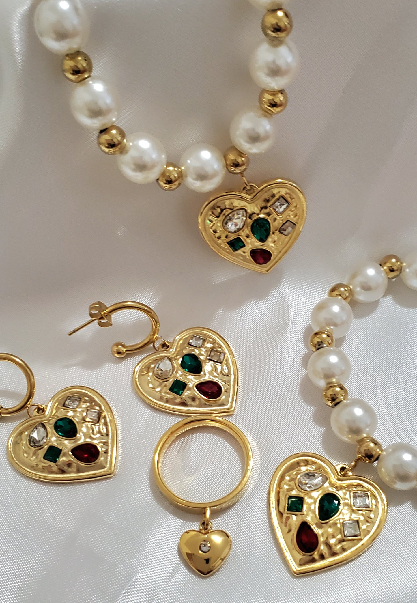 Set White Pearl w Multi Rhinestone