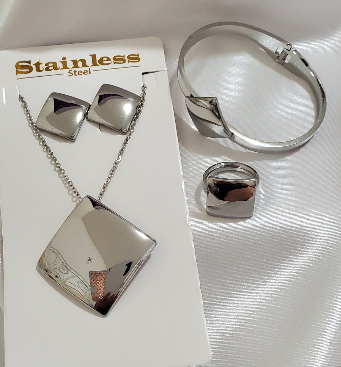 Set Silver Square Necklace Set