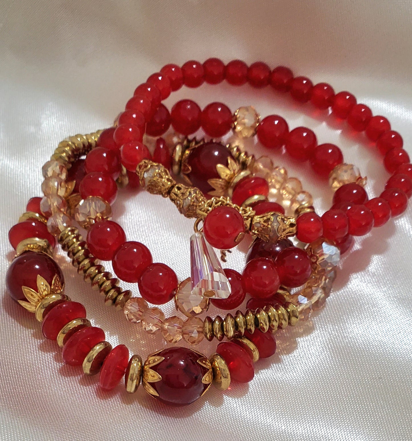 Pulsera Stretch Dorado y Rojo