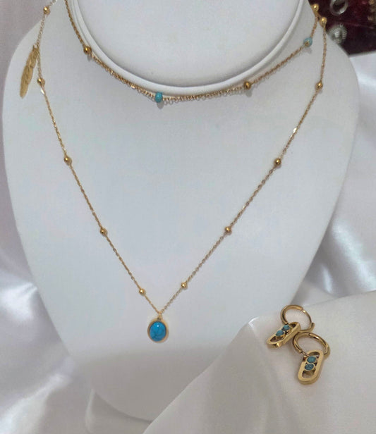 Stainless Steel Turquoise Necklace and Earrings Set,
