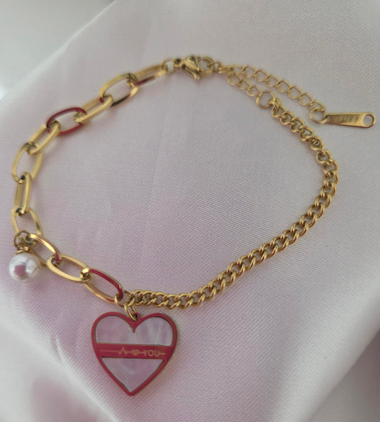 Pulsera Dorada Corazon Perla