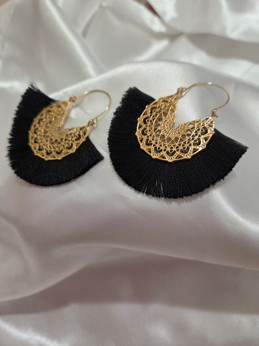 Bohemian Black Gold  Tassel Dangle Earrings