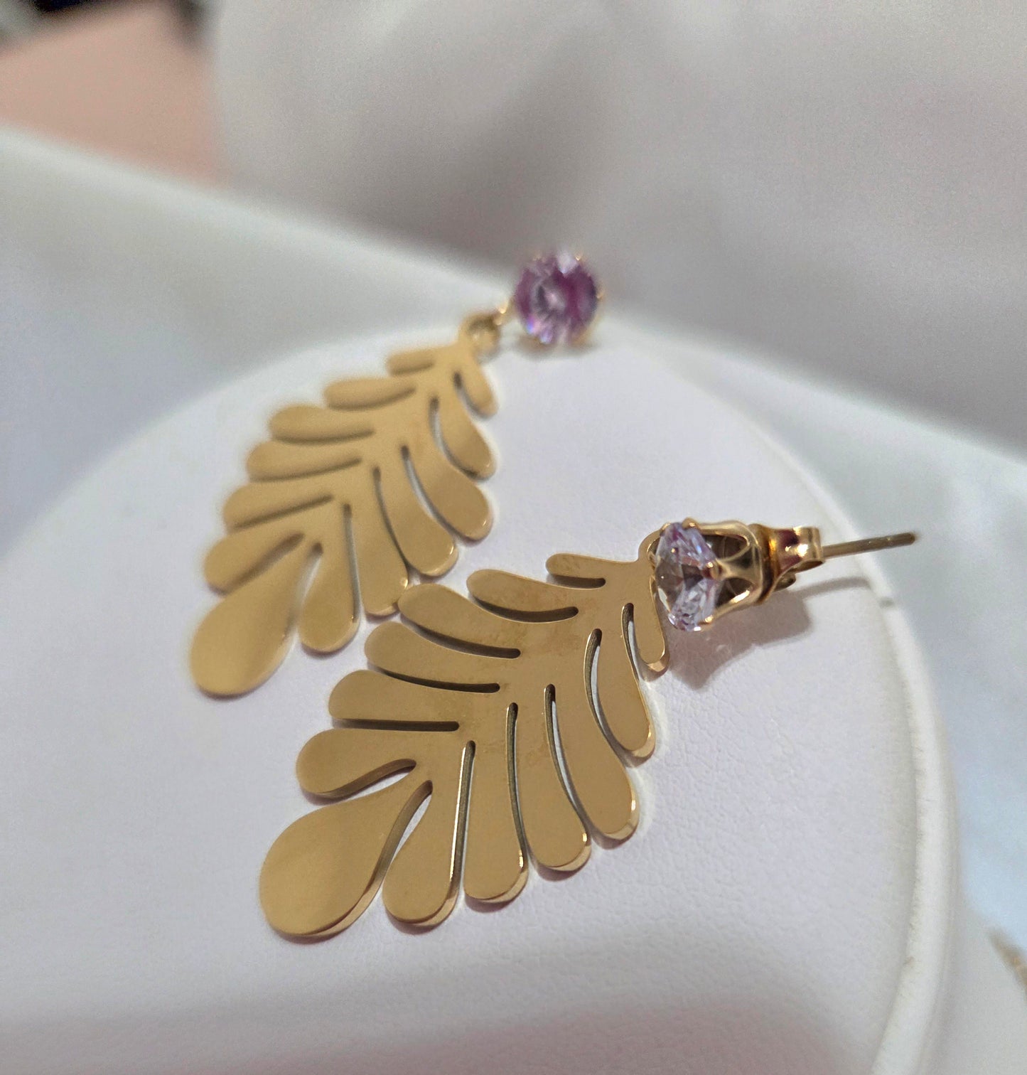 18K Gold Plated Leaf Rhinestone Earrings