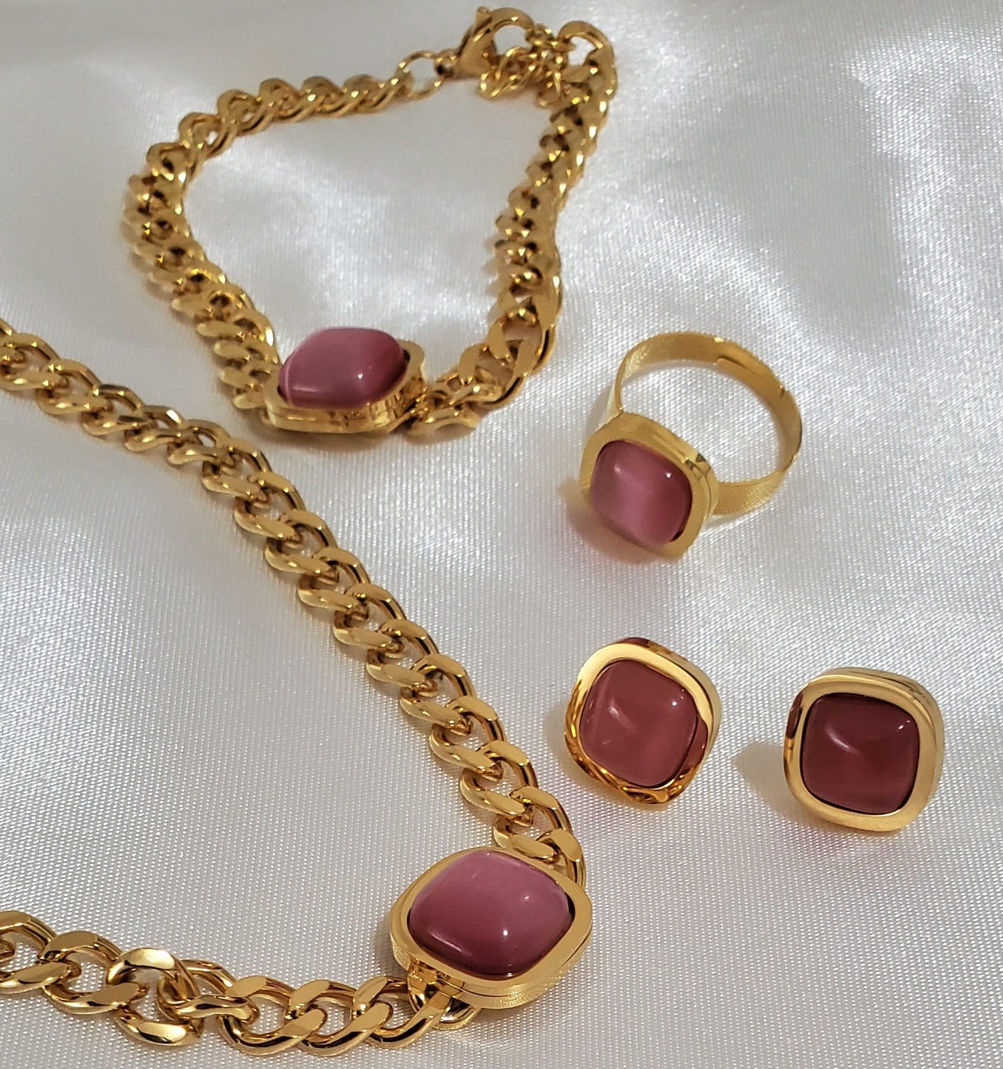 Set de Collar Cadena Cubana Rosa