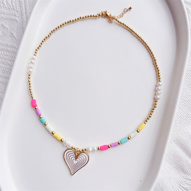 Collar Corazon 18K Gold Plate y Perlas de Agua Dulce