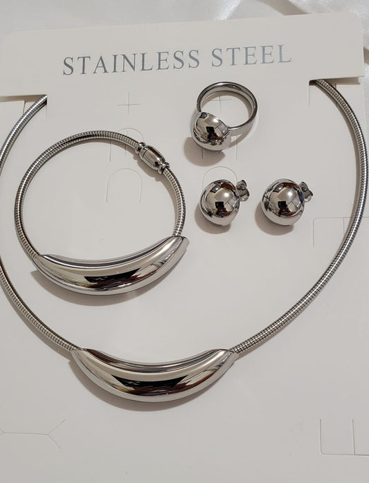 Silver Stainless Steel Choker Jewelry Set