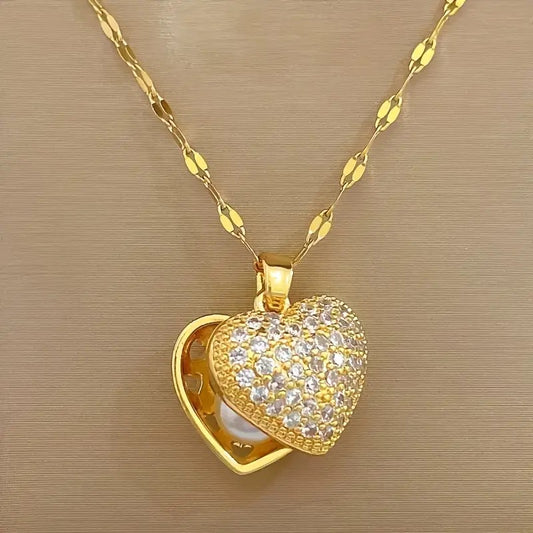 Collar y Corazon con Perla en Dorado