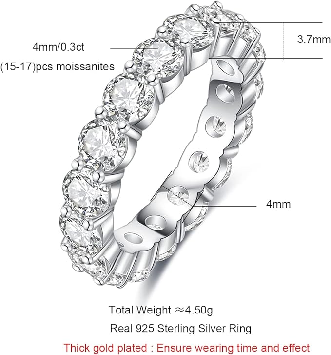 Moissanite Eternity Ring, Round/Emerald Cut, 2ct