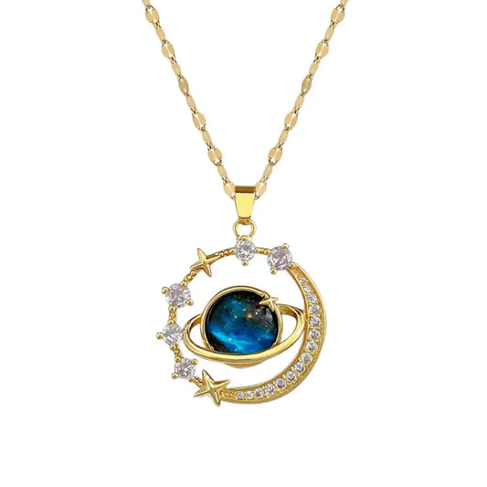Collar Dorado Planetario con Zircon