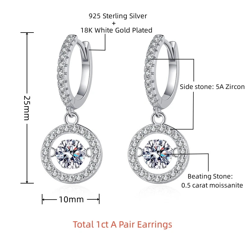 Certified Moissanite 1ct. Silver Drop Hoop Earrings