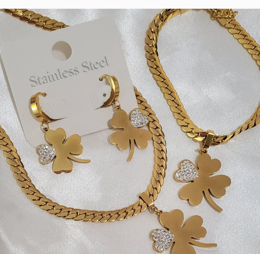 18K Gold Plated Four Leaf Jewelry Set