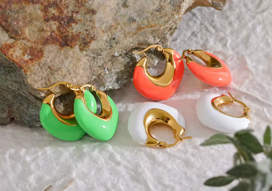 Women's Chunky Geometric  Enamel Hoop Earrings