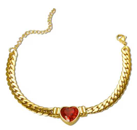 18K Gold Plated Red Zircon Heart Bracelet – Dainty Love Charm Jewelry Gift