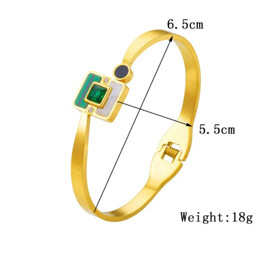 18K Gold Plated Stainless Steel Bracelet – Green & White Beads