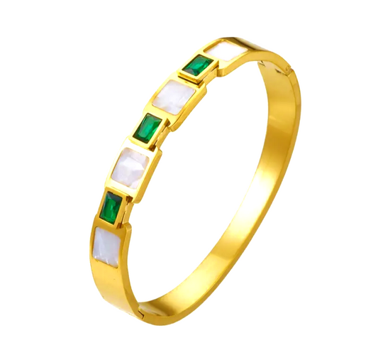 18k Gold Plated  Minimalist White Square Glass Rhinestone Bracelet
