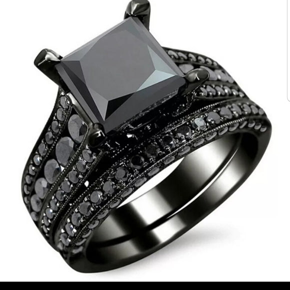 Black Wedding Ring Set