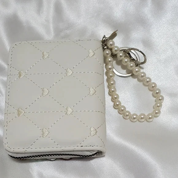 Small ID Credit Card and Keychain Wallet in White