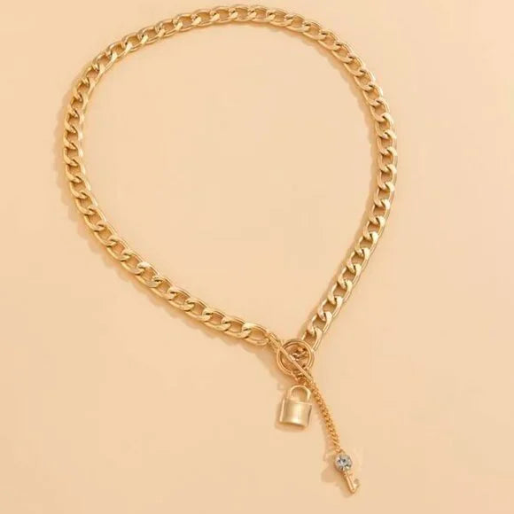 Lock & Key Pendant Chain Necklace