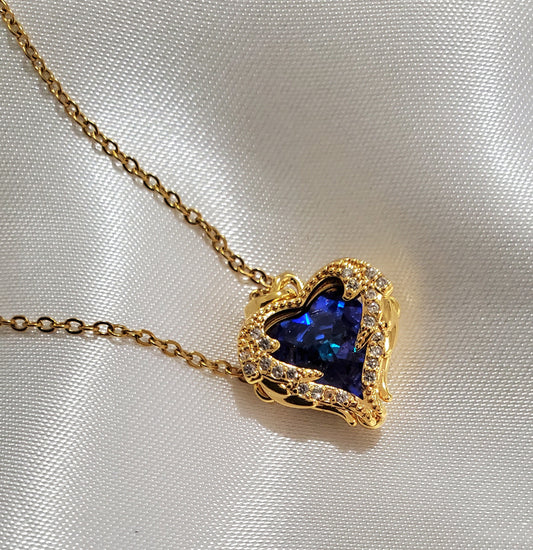 Blue heart 18K Gold Plated Necklace