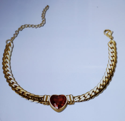 Pulsera Circon Rojo Corazón 18 K Gold Plated Dorado