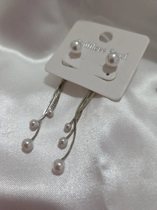 Women's Vintage Stainless Steel Minimalist Silver Pearl Chain Earrings