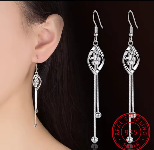925 Sterling Silver Dangle Long Earrings