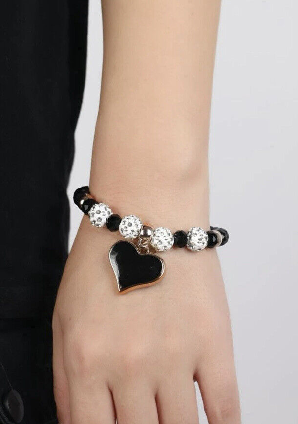 Pulsera con cuenta diseño de diamante de imitación con accesorio de corazón