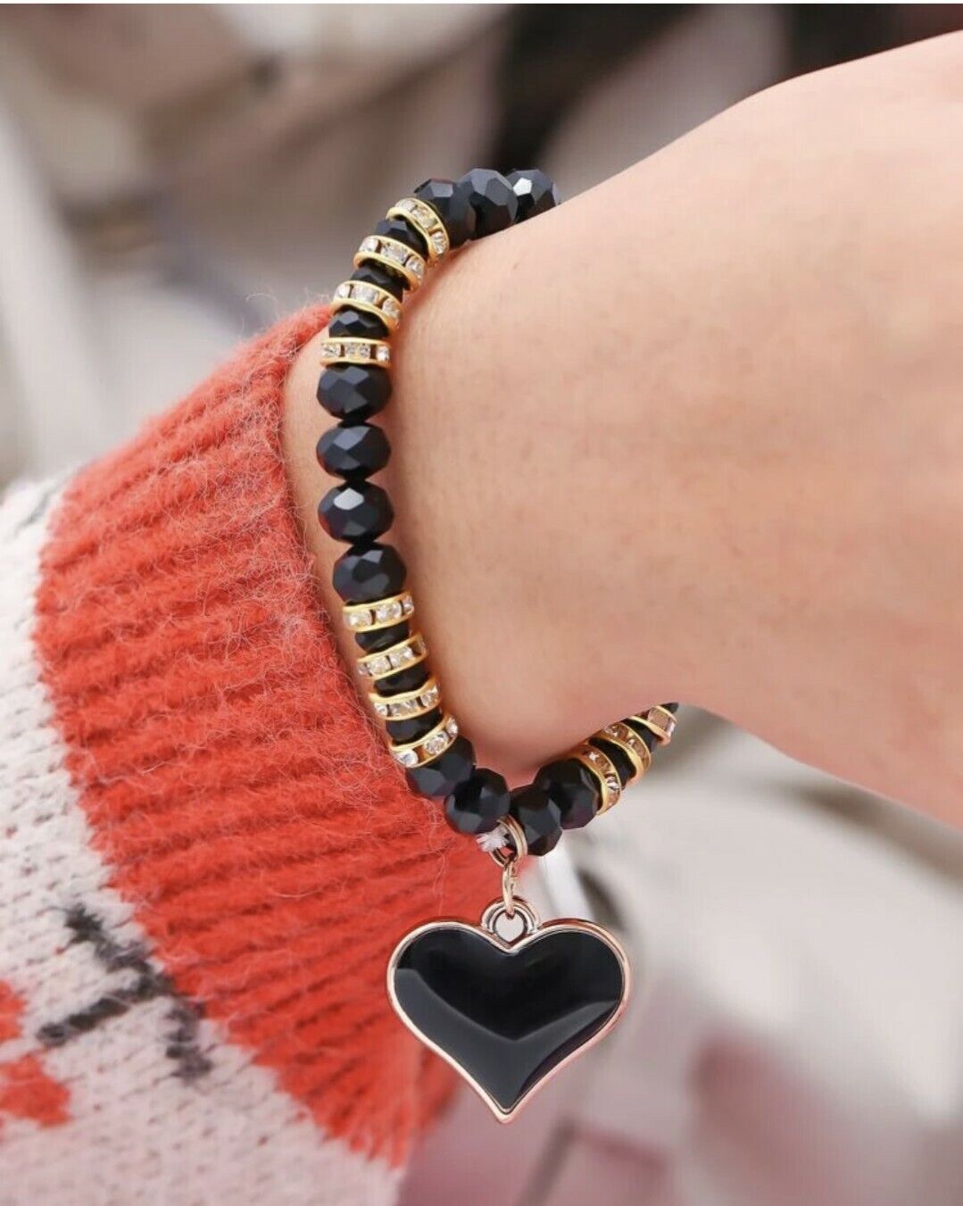 Pulsera con cuenta diseño de diamante de imitación con accesorio de corazón