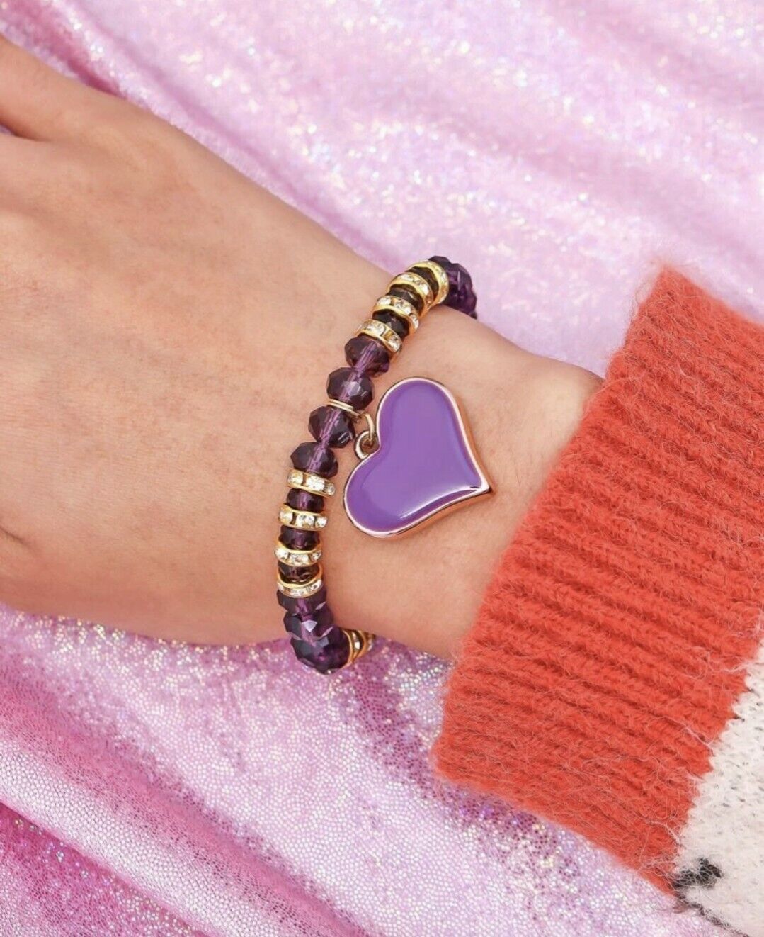 Pulsera con cuenta diseño de diamante de imitación con accesorio de corazón