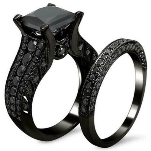 Black Wedding Ring Set